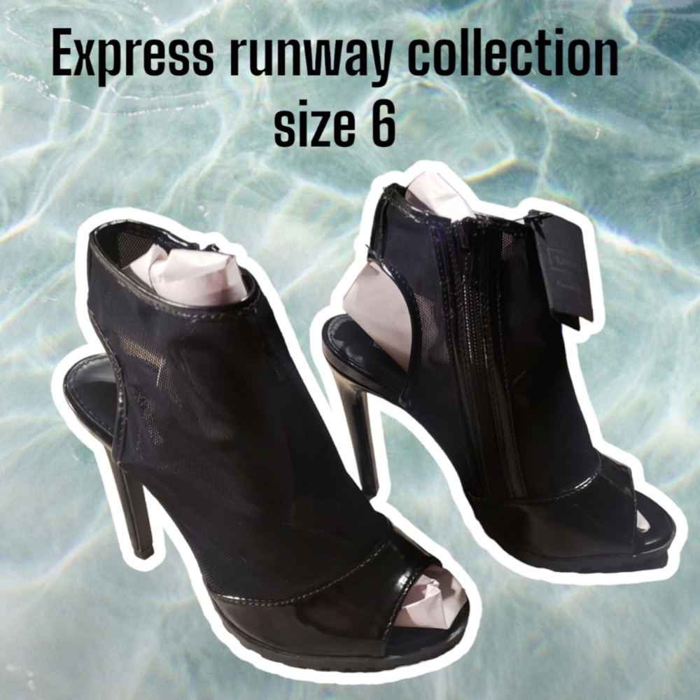 Express runway mesh open toe heels